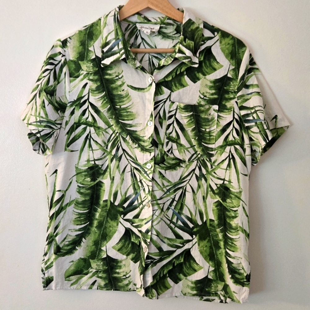 Panama Jack Green Leaf Print Button Down Shirt